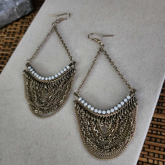 Gold Statement Multi Chain Chandelier Earrings - Picture 6 of 10